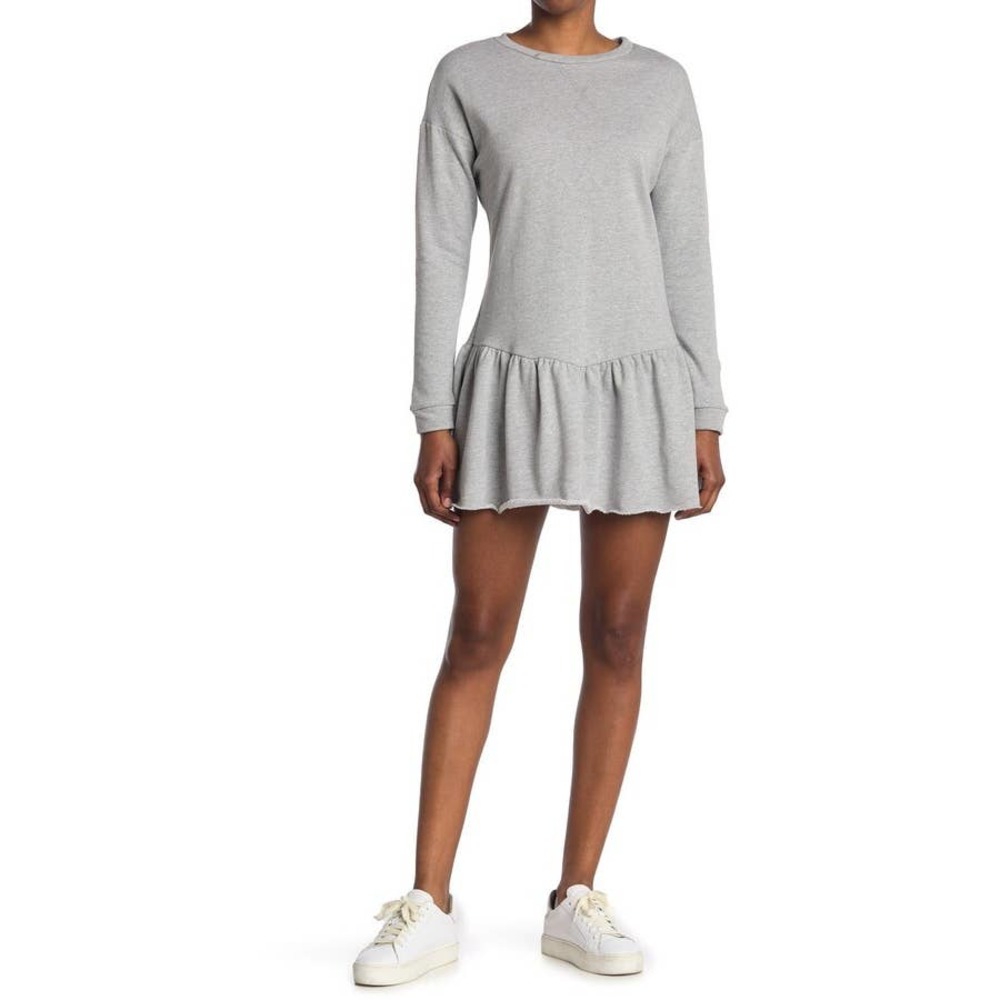 Susina Long Sleeve Grey Ruffle Hem Dress